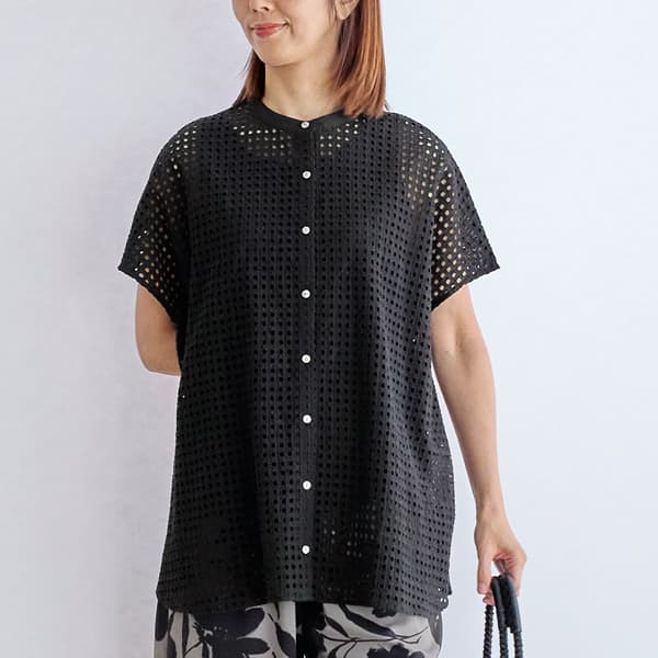 カットレース半袖ロングシャツ インナー付