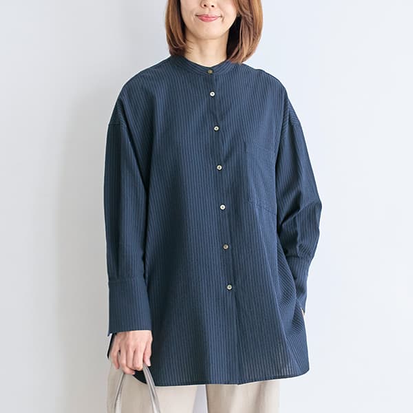 コットンドビーストライプロングシャツ
