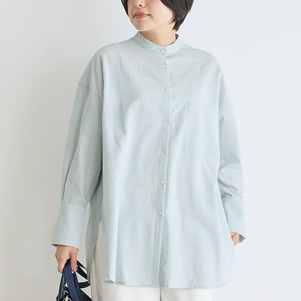 コットンドビーストライプロングシャツ