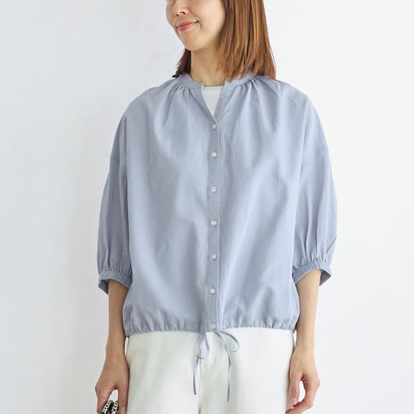 コットンリネンドローストリングシャツ