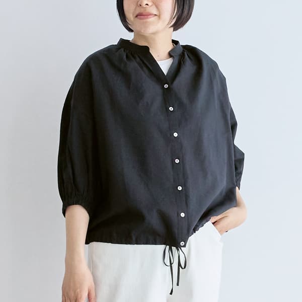 コットンリネンドローストリングシャツ