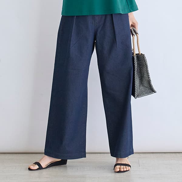 ライトオンスデニムストレッチワイドパンツ