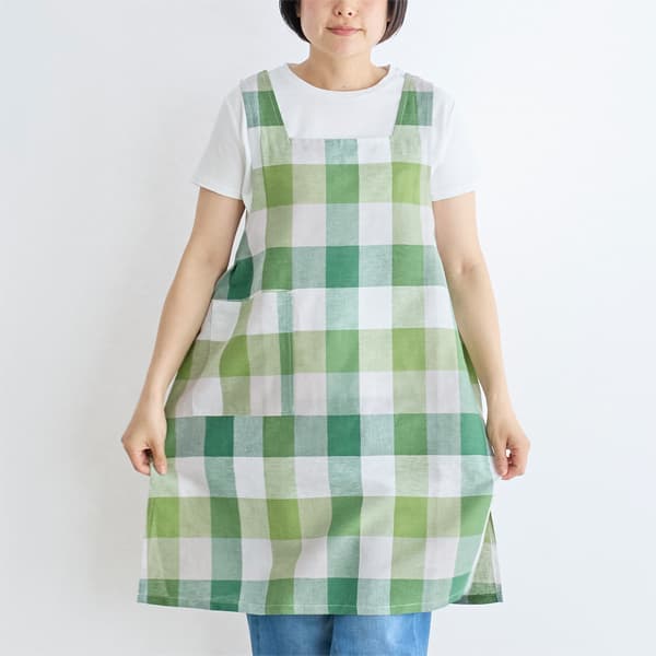 コットンリネンチェックチュニックエプロン 2way