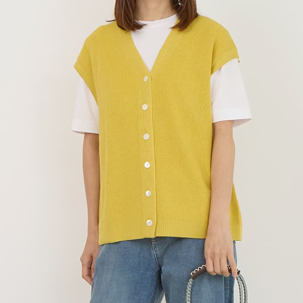 コットンリネンあぜ編みVネックベスト