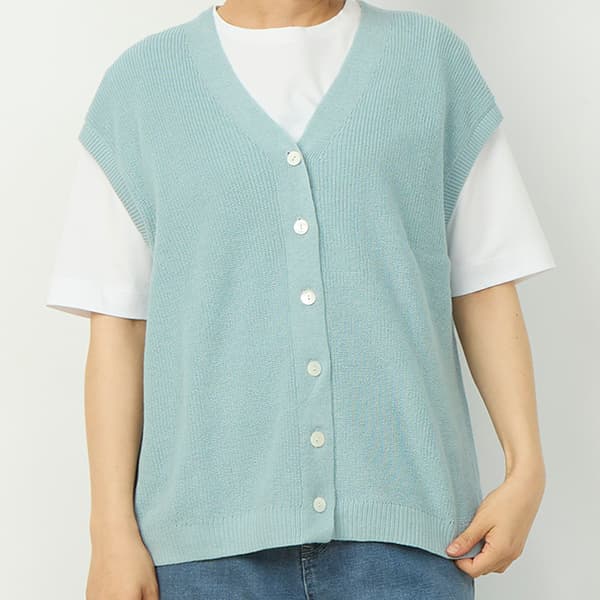 コットンリネンあぜ編みVネックベスト