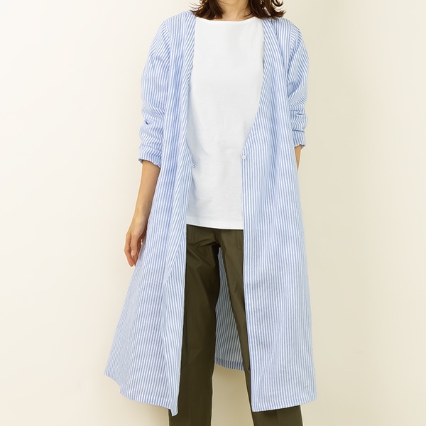 リネンストライプロングガウン