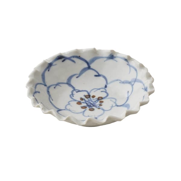 【WEB限定】中尾万作 染付花文輪花小皿
