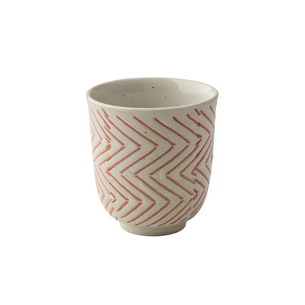 波佐見焼 ヘリンボーン湯呑 赤