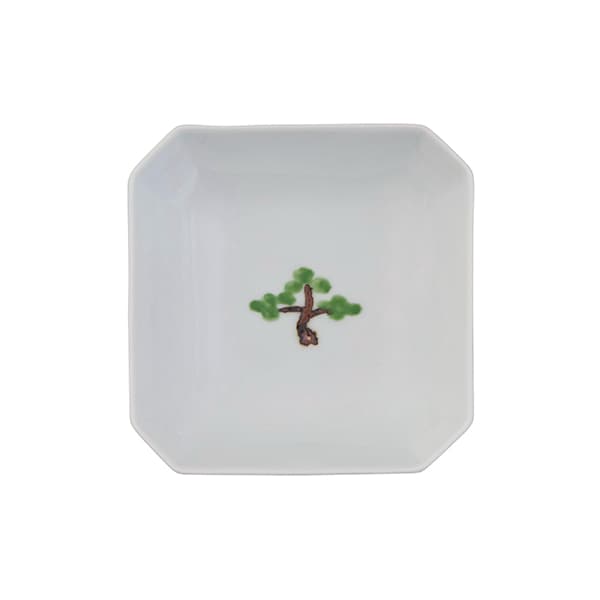 有田焼 浅小鉢 隅切 松