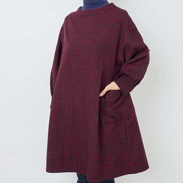 ギンガムチェックスモック