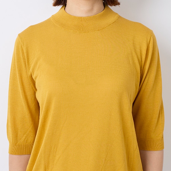 ハイツイストニットハイネック五分袖Tシャツ