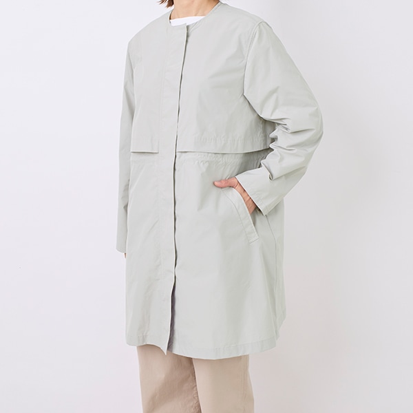 撥水ノーカラーロングアウター