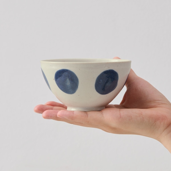 ドット 飯碗 ブルー