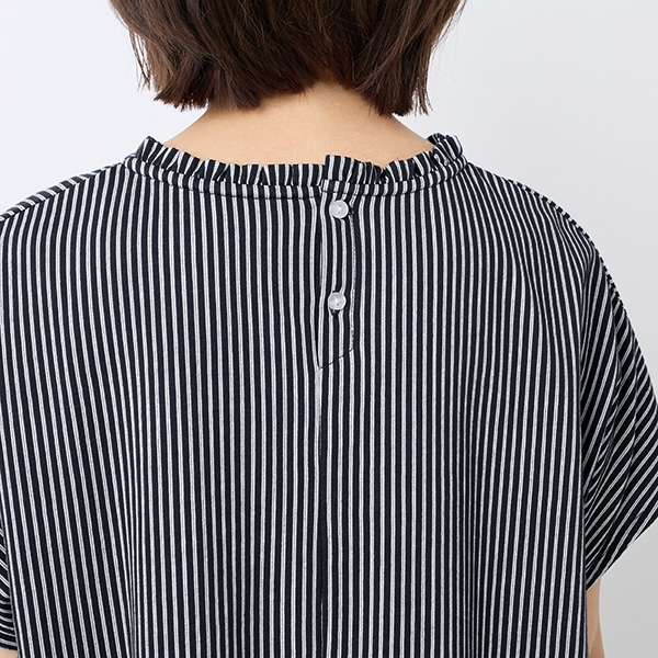 ストライプサッカージャージー襟フリルプルオーバー