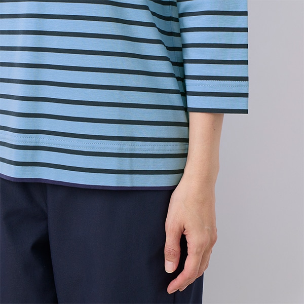 シルケットコットンスムースボーダー七分袖Tシャツ