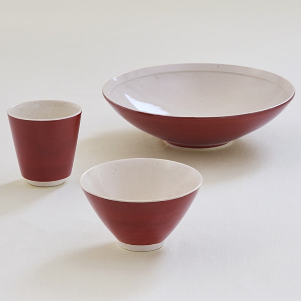波佐見焼手塗り煮物鉢 赤