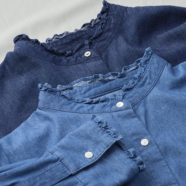ライトオンスデニムフリルロングシャツ