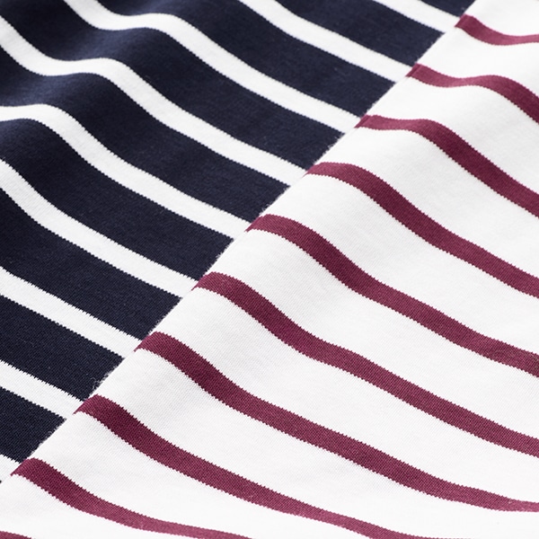 コットンスムースボーダー七分袖Tシャツ