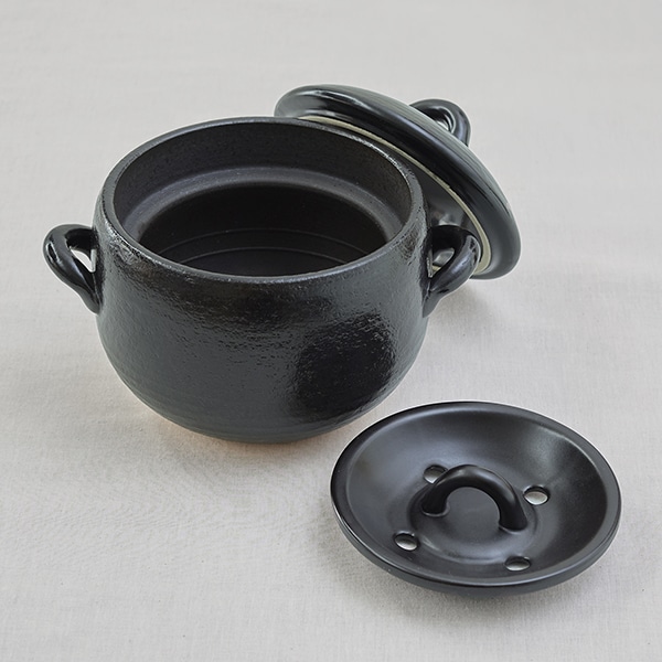 萬古焼 二重蓋ごはん鍋 玄米対応 黒