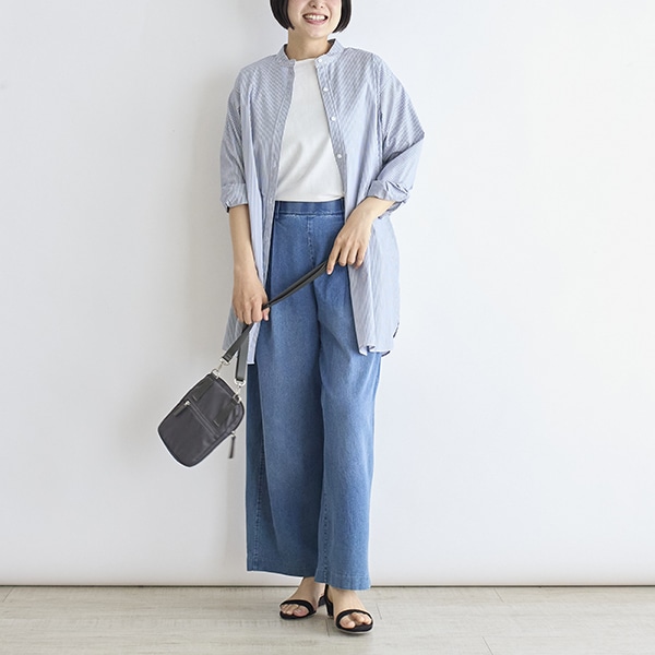 ストライプバンドカラーロングシャツ