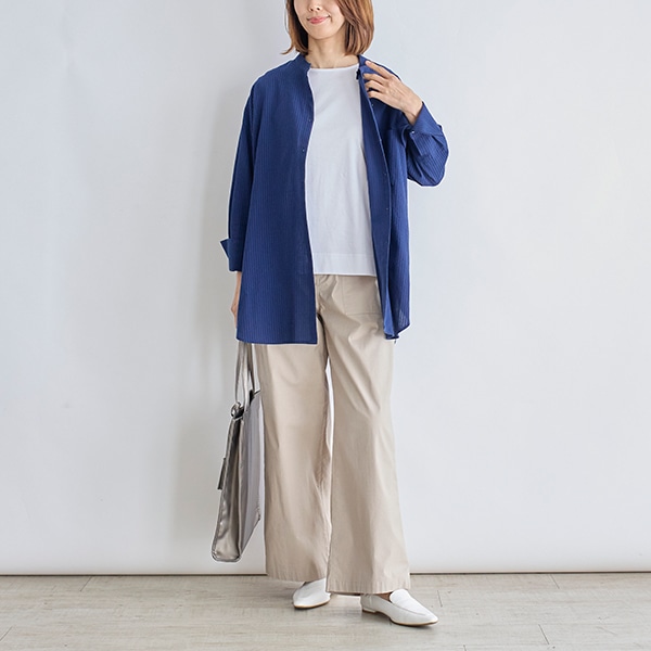 コットンドビーストライプロングシャツ