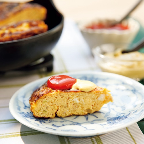 長ねぎとハムのオムレツケーキ
