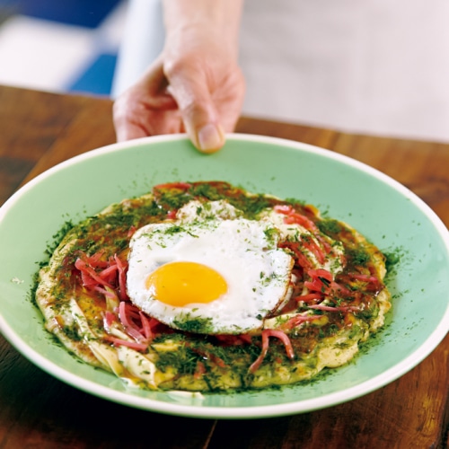 そぼろとねぎのお好み焼き