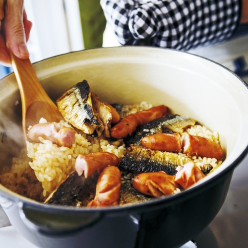 サンマとウインナの炊き込みごはん