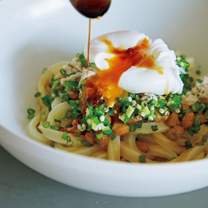 サバのリエットと納豆のうどん