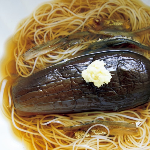 ゆでなすのいりこ煮そうめん