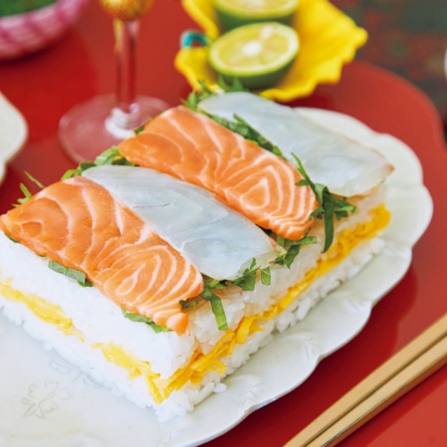 白身魚とサーモンの押しずし