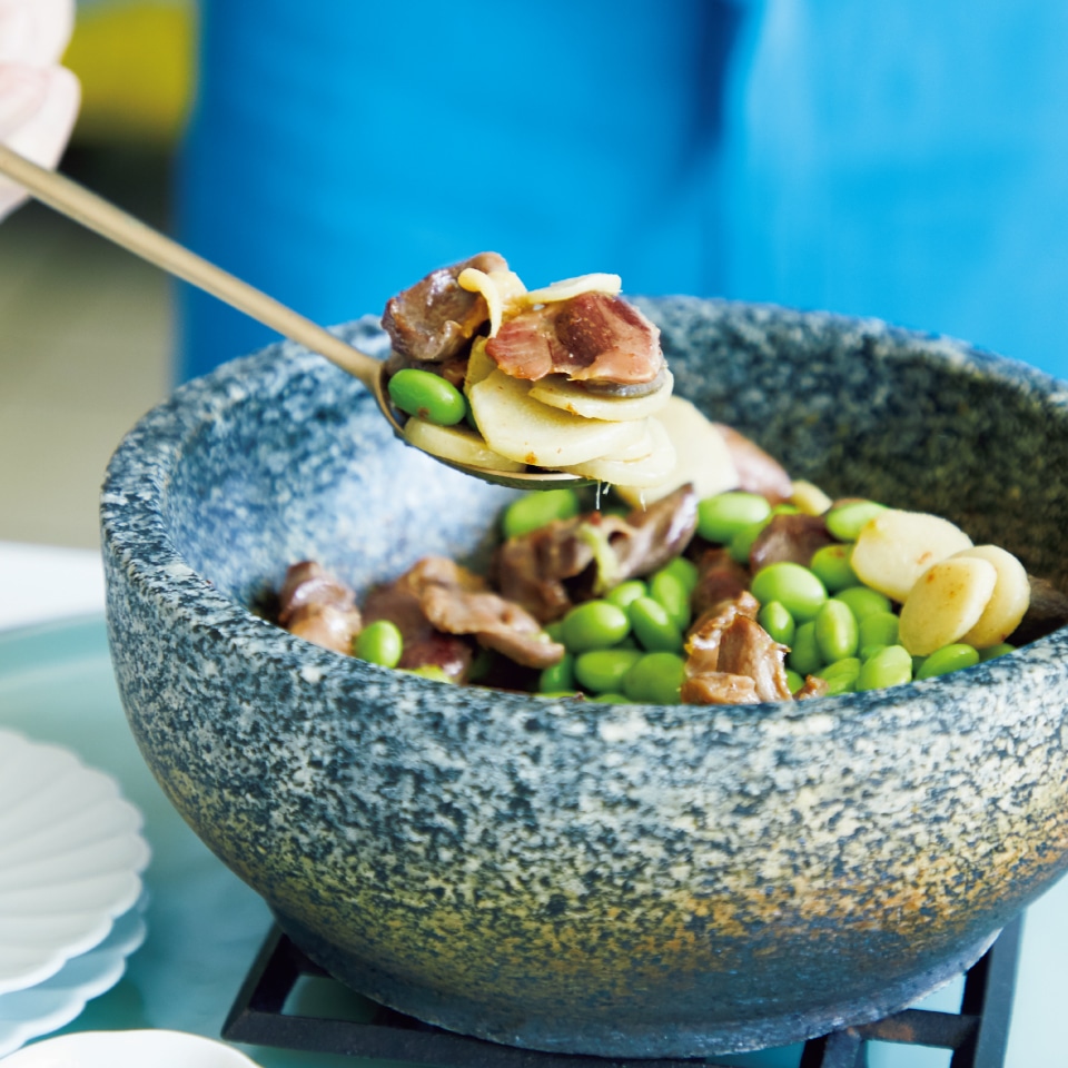 砂肝としょうがの石焼き