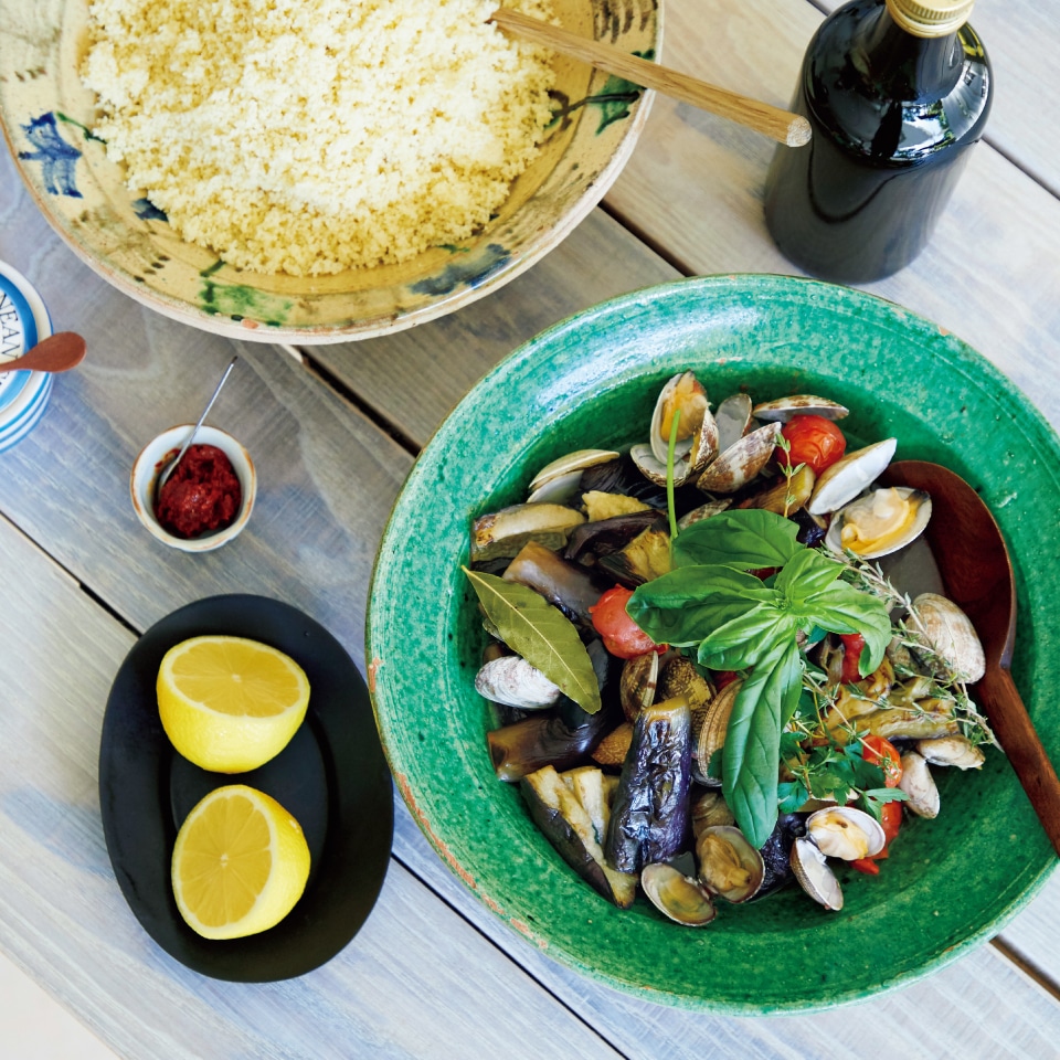 なすとアサリのアクアパッツァ