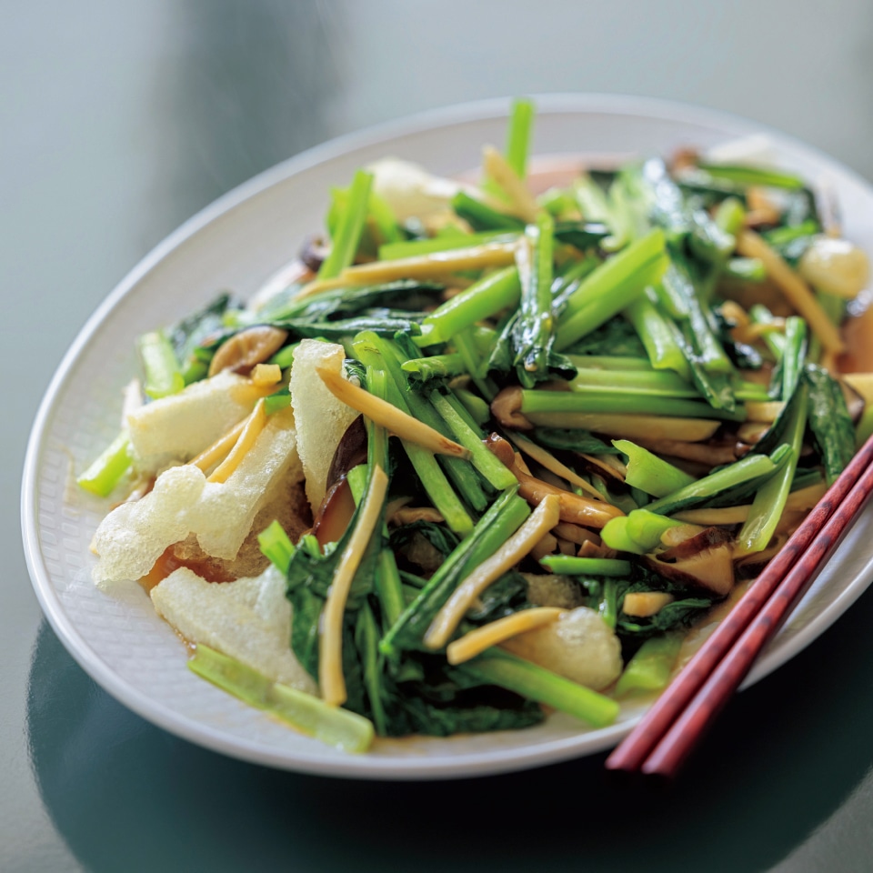 揚げもちの小松菜あんかけ