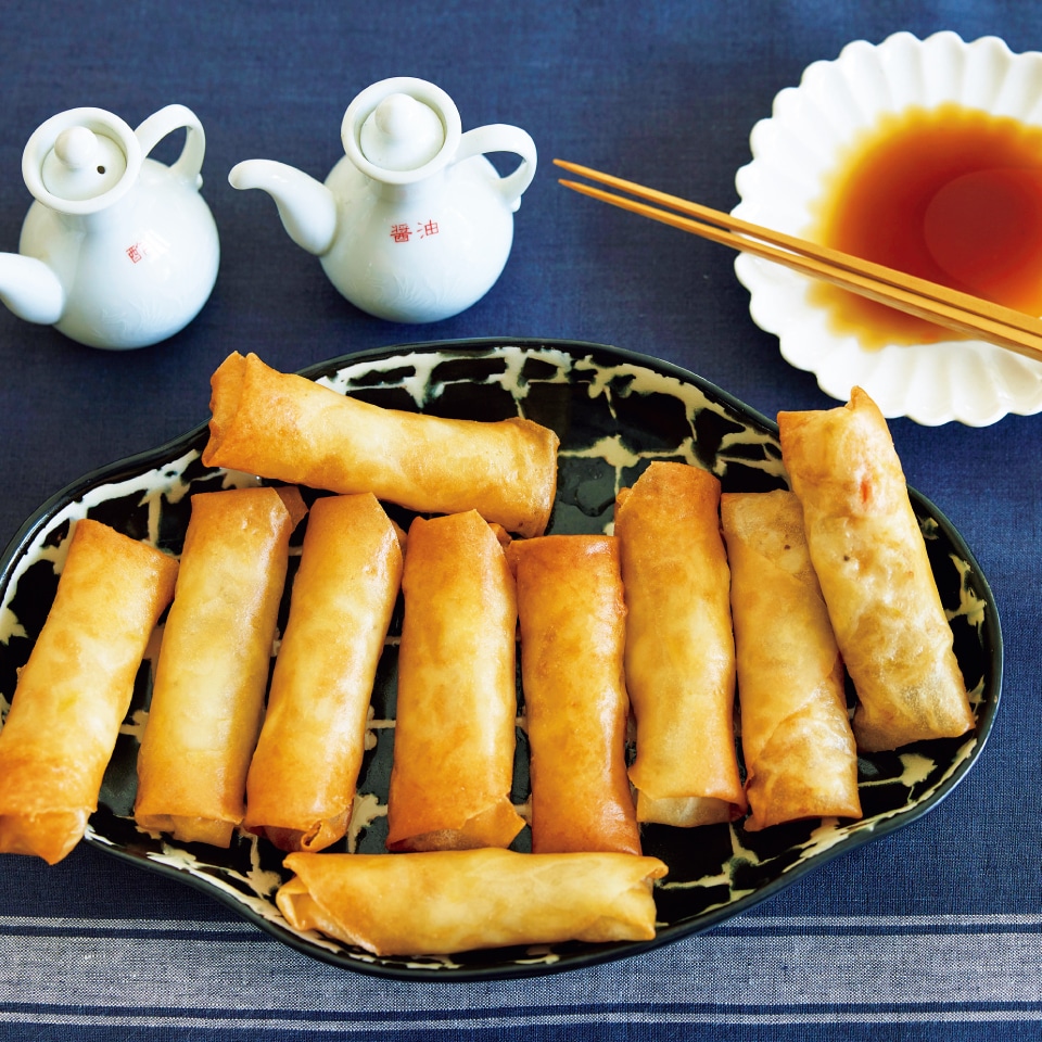 もやしとエビの春巻き