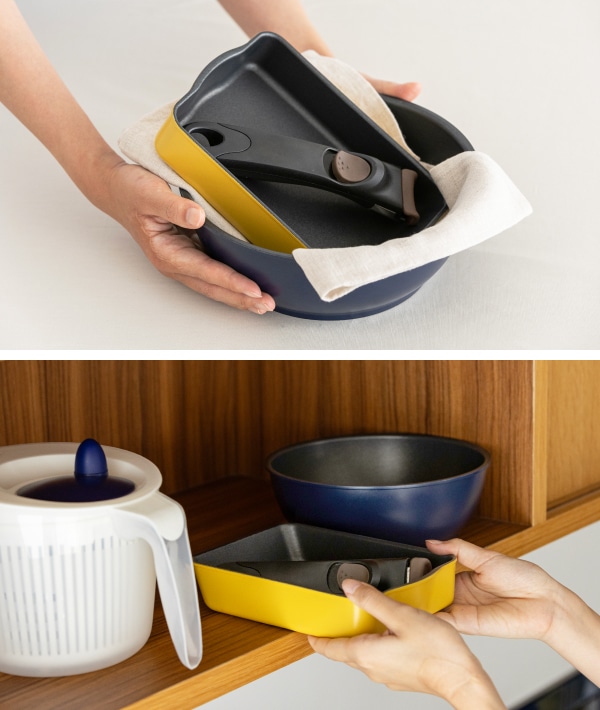 着脱ハンドルフライパンセット(角型、深型20cm)