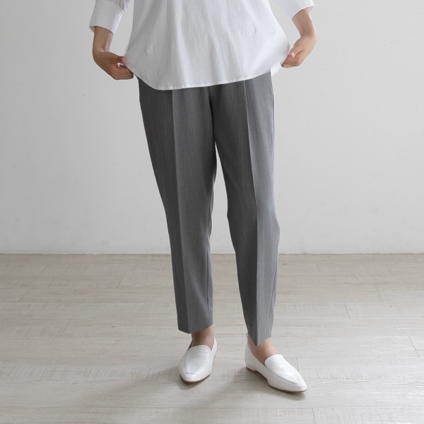 最終【美品】BACCA テーパード ウールパンツ ウエストゴム チャコールグレー antiqua テーパードパンツ パンツ レディース ボトムス ロング