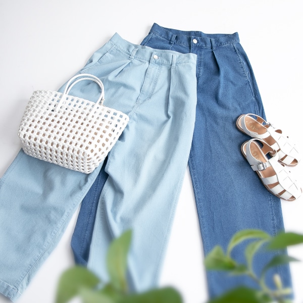 サマーストレッチデニムパンツ ワイド(L ライトブルー)｜SALE（ファッション）｜料理家 栗原はるみ レシピ・オンラインショップ【公式】ゆとりの空間